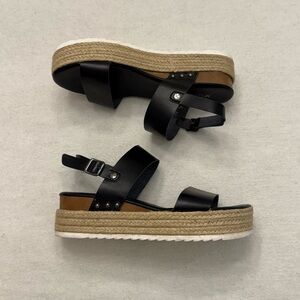 Black Espadrille Wedge Sandals Ankle Strap Women’s Size 9